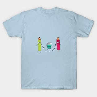 funny cute pensils and eraser playing jump ropes T-Shirt